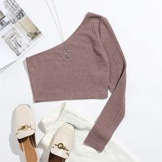 Однотонная короткая футболка на одно плечо Shein