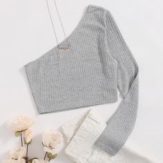 Трикотажный короткий топ на одно плечо Shein