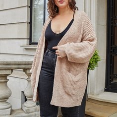 Трикотажный кардиган размера плюс с двумя карманами Shein