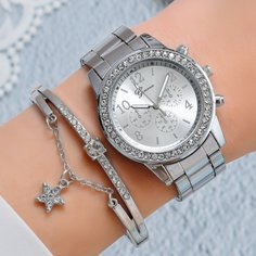1шт кварцевые часы со стразами и 1шт браслет Shein