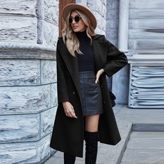 Однотонное двубортное пальто Shein