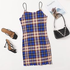 Волнистый край Клетчатый Повседневный Платья размер плюс Shein