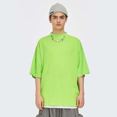 Мужская неоновая зеленая футболка с воротником-стойкой Shein