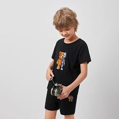 Шорты и футболка с принтом медведя для мальчиков Shein