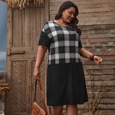 Клетчатый Повседневный Платья размер плюс Shein