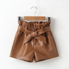 Шорты из искусственной кожи с присборенной талией для девочек Shein