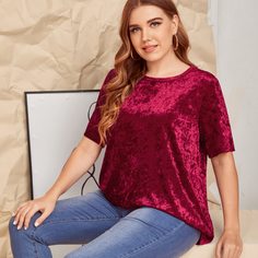 Одноцветный Повседневный Футболка размера плюс Shein
