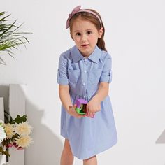 с карманами Полосатый Повседневный Платья для девочек Shein