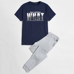 с карманами Лозунг Повседневный Мужская домашняя одежда Shein