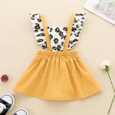 Платье 2 в 1 с оборкой и цветочным принтом для девочек Shein