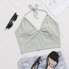 Вязаный короткий топ-халтер в рубчик Shein