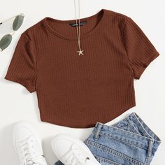 Однотонная трикотажная футболка Shein