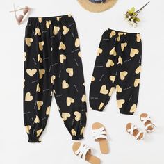 Оборка буква Повседневный Брюки Shein