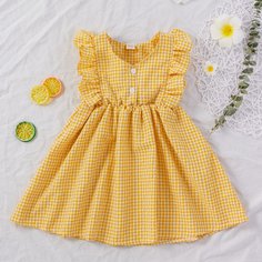 с оборками Клетка милый Платья для девочек Shein