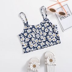 Топ на подтяжках для девочек с цветочным узором Shein