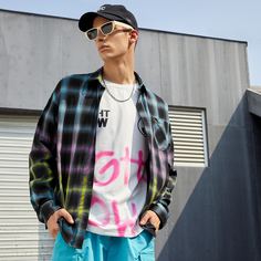Мужская рубашка в клетку с карманом Shein