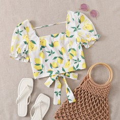 вырез на спине Фрукты и овощи Бохо Блузы Shein
