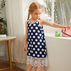 Контрастные кружева В горошек милый Домашняя одежда для девочек Shein