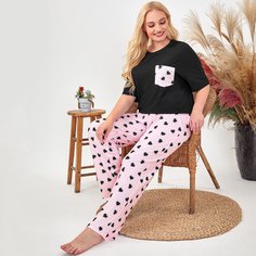 Пижама размера плюс с принтом сердца и карманом Shein