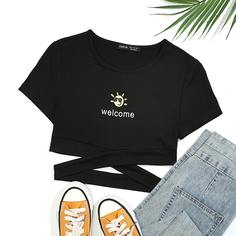 крест на крест Мультяшный принт Повседневный Футболка размера плюс Shein