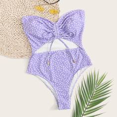 Слитный купальник в горошек с разрезом Shein