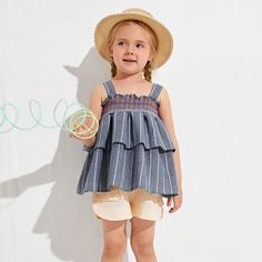 Многослойный топ с полосками на подтяжках Little Girls со складками и многослойным низом Shein