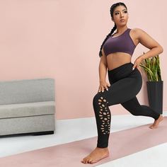 Спортивные колготки больших размеров с лазерным вырезом Shein