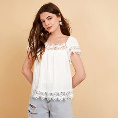 Контрастные кружева Одноцветный Повседневный Блузы Shein