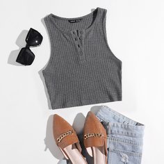 Жилет из вафельной трикотажной ткани с кнопками Shein