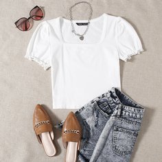 Футболка с квадратным воротником Shein