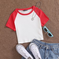 Контрастная короткая футболка Shein