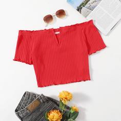 Волнистый край Одноцветный Повседневный Футболки Shein