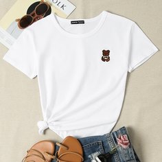 Вышивка С карикатурой Повседневный Футболки Shein