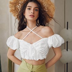 Застежка Одноцветный Бохо Блузы Shein