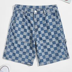 Клетчатый Мужские джинсовые шорты Shein