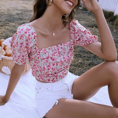 со сборками цветочный Бохо Блузы Shein