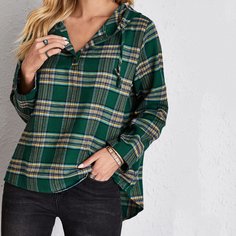 Пуговица в клетку Повседневный Блузы Shein