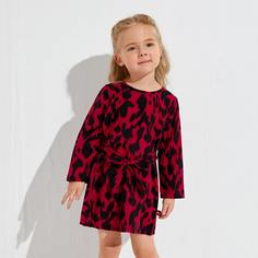 Платье с поясом и принтом для девочек Shein
