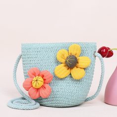 Соломенная сумка с цветком для девочек Shein