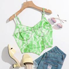 Короткий топ на подтяжках с асимметричным низом и вышивкой тай-дай Shein