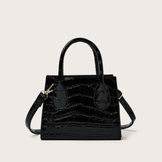 Сумка-сэтчел из лакированной кожи с крокодиловым узором Shein