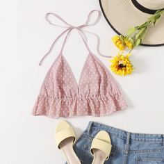 Шифоновый топ-халтер в горошек Shein