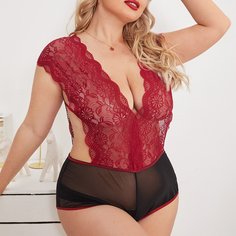 Сетчатое боди размера плюс с цветочным кружевом Shein