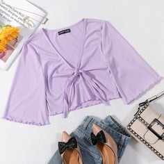 с разрезом Одноцветный Элегантный Футболки Shein