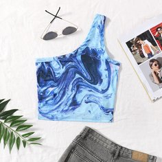 Топ на одно плечо с мраморным принтом Shein