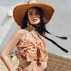 Короткий топ на подтяжках с молнией сзади и складками и зигзагообразным узором Shein