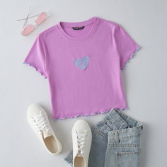 Футболка с текстовой вышивкой Shein