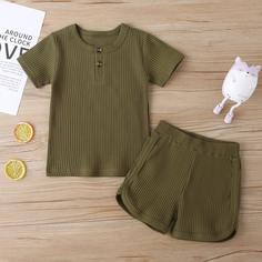Вязаная футболка и шорты в рубчик для девочек Shein