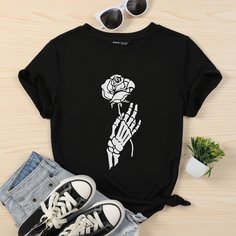 Цветочный Повседневный Футболки Shein