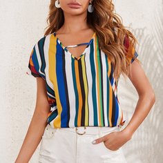 с разрезом Полосатый Бохо Блузы Shein
